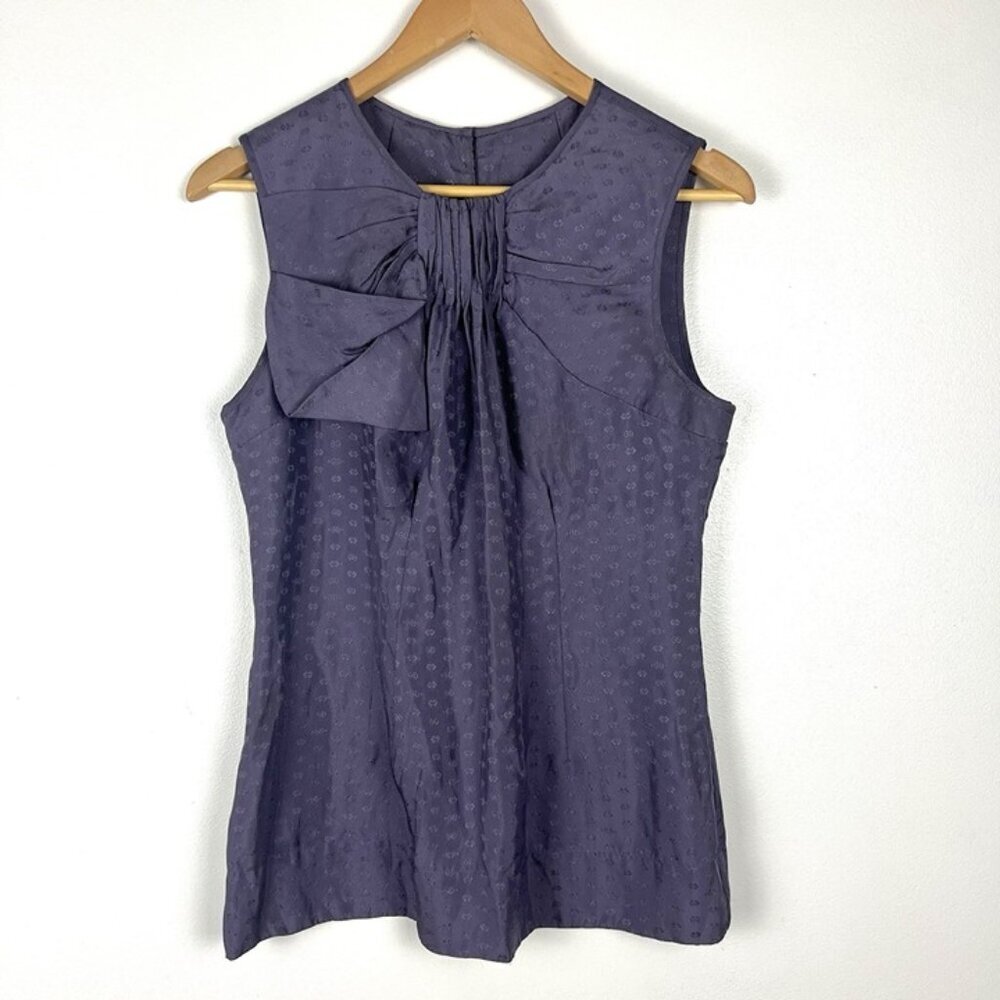 BCBG Maxazria‎ Purple Silk Top sz S Sleeveless Bow Victorian Steampunk Pleated